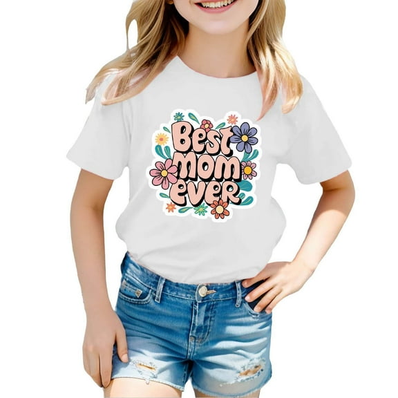 Hiijoy Toddler Girls Mother's Day T-Shirt Summer Short Sleeve Graphic T Shirt, Sizes 1-9
