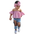 thumbnail image 1 of Hiijoy Toddler Girls Off Shoulder T Shirt Ripped Jeans with Headband 3Pcs Set, Sizes 2-3T, 1 of 8