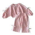 thumbnail image 1 of Hiijoy Toddler Girls Outfits Long Sleeve Bowknot Sweatshirt Pants 2Pcs Set, Sizes 2-3T, 1 of 4