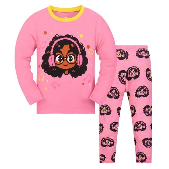 Hiijoy Toddler Girls Pajamas Cartoon Print Long Sleeve Top Pants Sleepwear, Sizes 4-5T