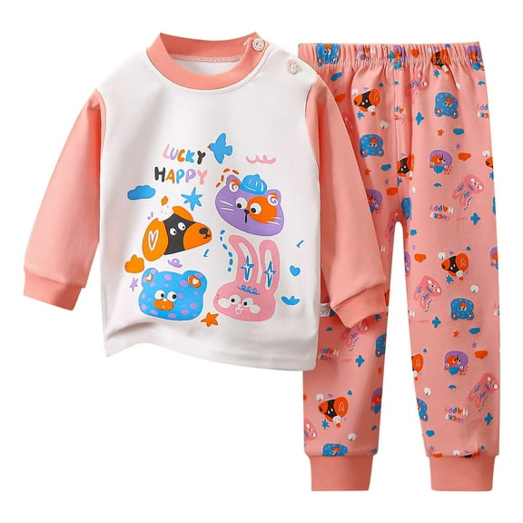 Hiijoy Toddler Girls Pajamas Cartoon Print Long Sleeved T Shirt Pants Sleepwear Homewear