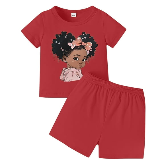 Hiijoy Toddler Girls Pajamas Cartoon Print Short Sleeve T Shirt and Shorts Homewear Outfits