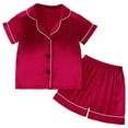 thumbnail image 1 of Hiijoy Toddler Girls Pajamas Silk Satin Solid Short Sleeve Shirt and Shorts Sleepwear, Sizes 1-8, 1 of 8