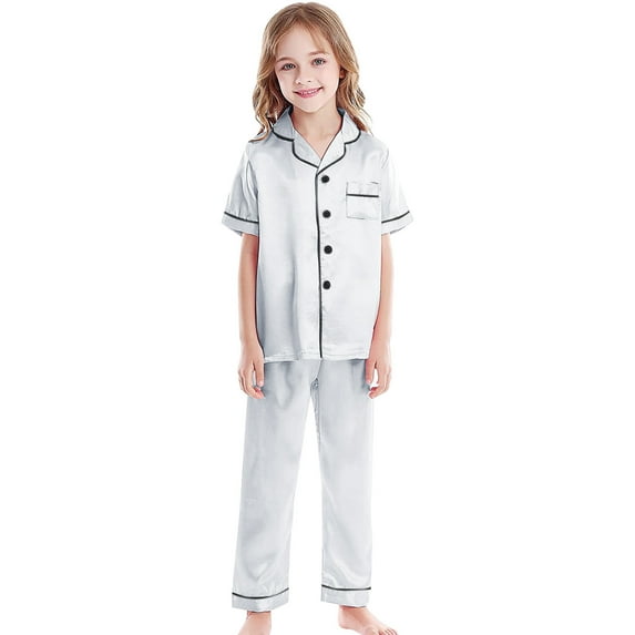 Hiijoy Toddler Girls Pajamas Solid Short Sleeves Top & Pants Sleepwear Set, Sizes 2-11
