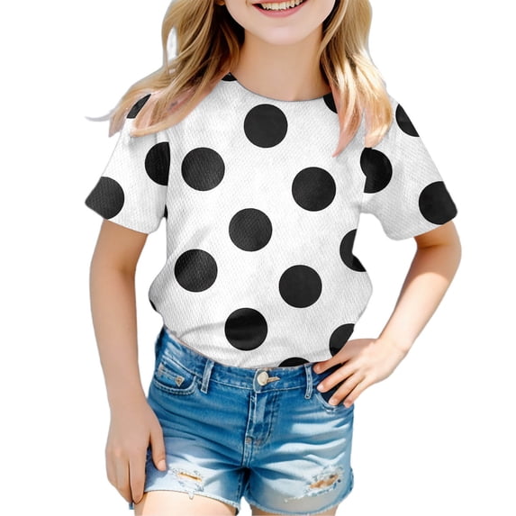Hiijoy Toddler Girls Polka Dots T-Shirt Summer Short Sleeve Crew Neck T Shirt, Sizes 3-4