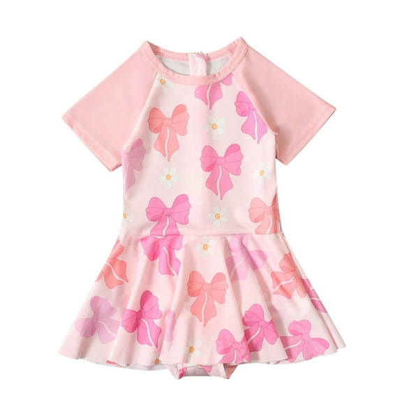 Hiijoy Toddler Girls Short Sleeve One-Piece Swimsuit Swim Dress Bathing Suit, Sizes 1-5T