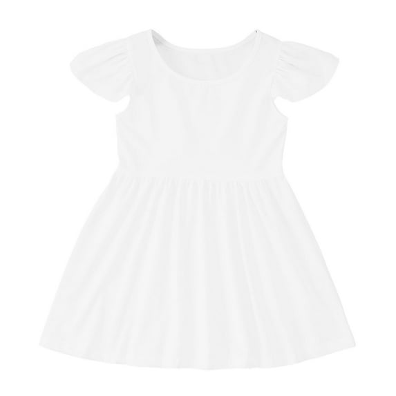 Hiijoy Toddler Girls Summer Casual Dress Solid Color Flutter Sleeves Dress, Sizes 3-10