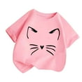thumbnail image 1 of Hiijoy Toddler Girls Summer T-Shirt Cartoon Cat Print Short Sleeve T Shirt, Sizes 2-12, 1 of 3