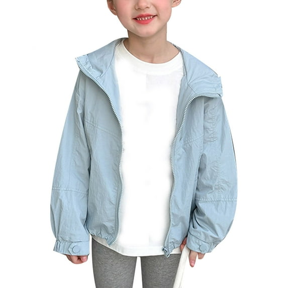 Hiijoy Toddler Girls Sun Protection Lightweight Outerwear Loose Fit Zipper Jacket, Sizes 2-16