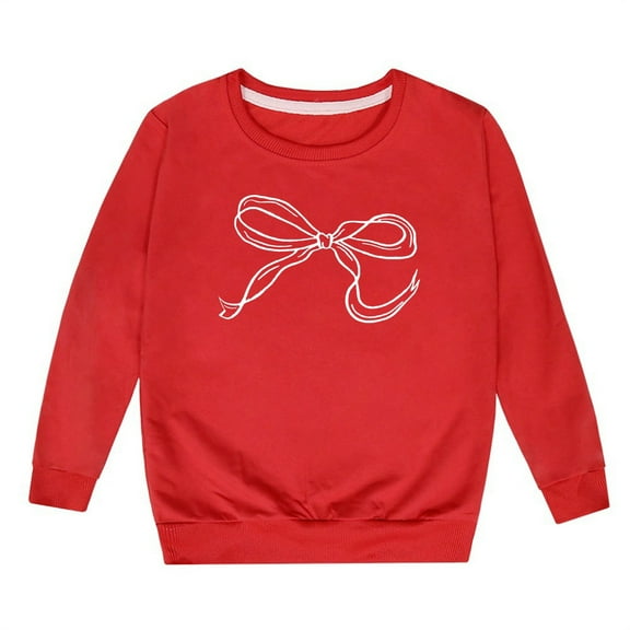 Hiijoy Toddler Girls Sweatshirt Bow Printed Crew Neck Pullover Top Children's Clothes