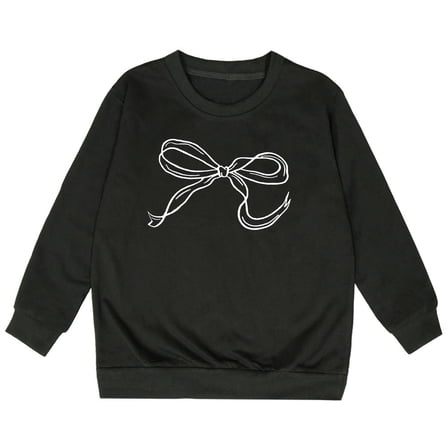 Hiijoy Toddler Girls Sweatshirt Bow Printed Crew Neck Pullover Top Children's Clothes