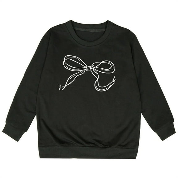 Hiijoy Toddler Girls Sweatshirt Bow Printed Crew Neck Pullover Top Children's Clothes