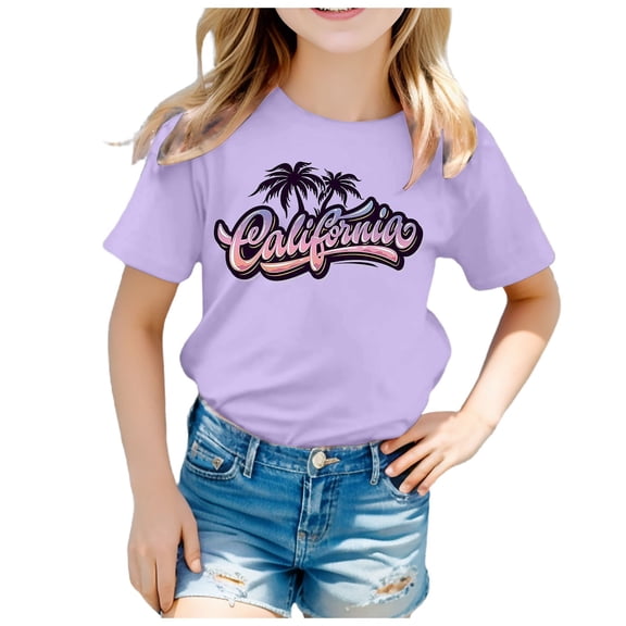 Hiijoy Toddler Girls T Shirt California Print Short Sleeve T-Shirt Cotton Casual Tshirt