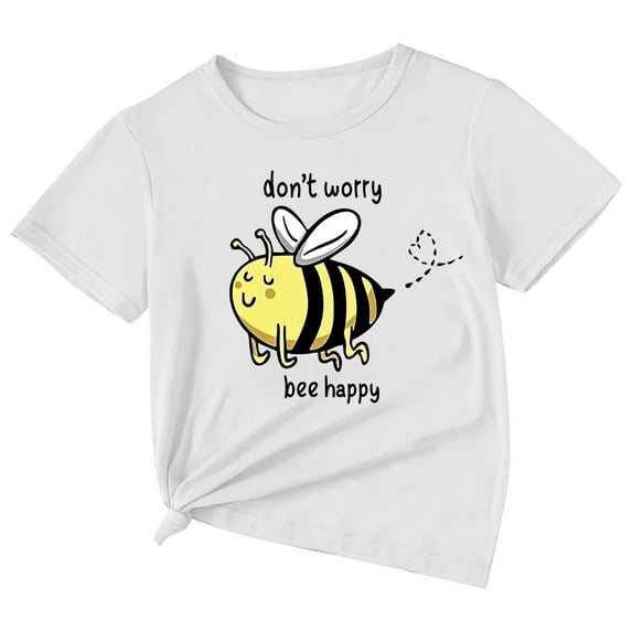 Hiijoy Toddler Girls T-Shirt Cartoon Bee Print Short Sleeve T Shirt Casual Summer Tshirt