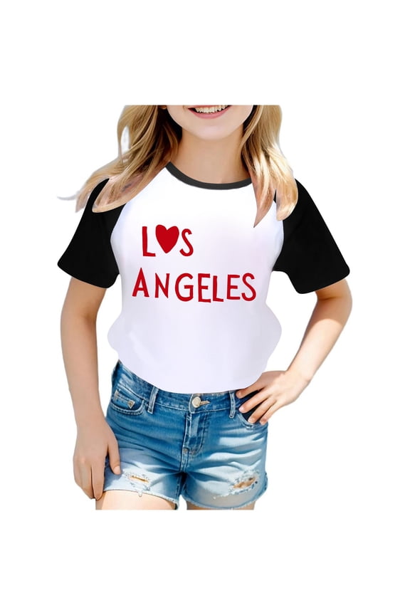 Toddler Girls T Shirt Los Angeles Print Raglan Short Sleeve T-Shirt Casual Tshirt