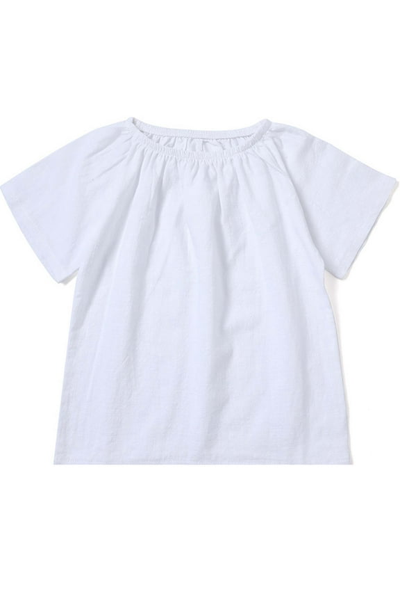 Toddler Girls T-Shirt Solid Plain Short Sleeved T Shirt, White