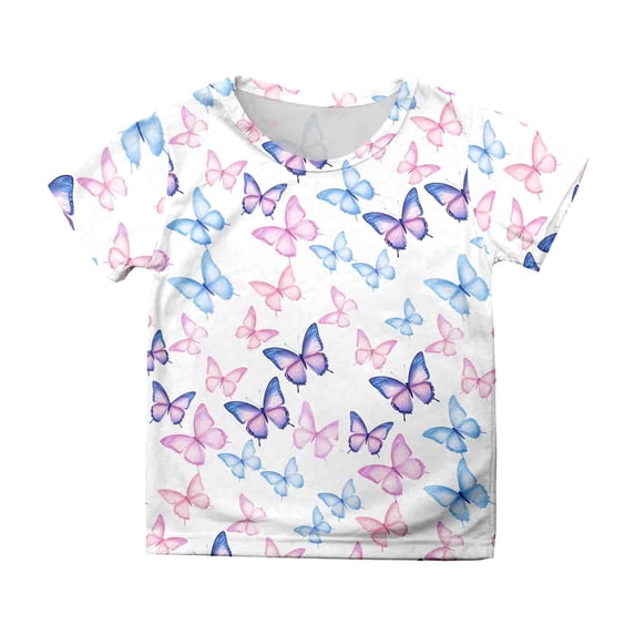 Hiijoy Toddler Girls Tshirt Butterfly Prints Short Sleeve T-Shirt Kids Casual Summer T Shirt