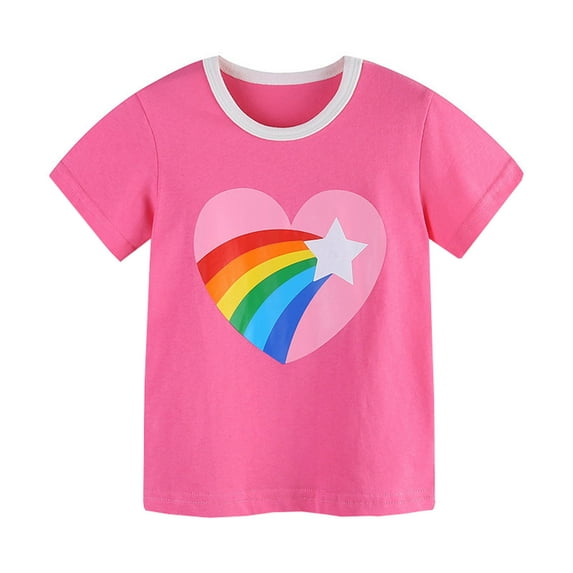 Hiijoy Toddler Girls Tshirt Heart Print Short Sleeved Breathable T Shirt Children'S Casual T-Shirt