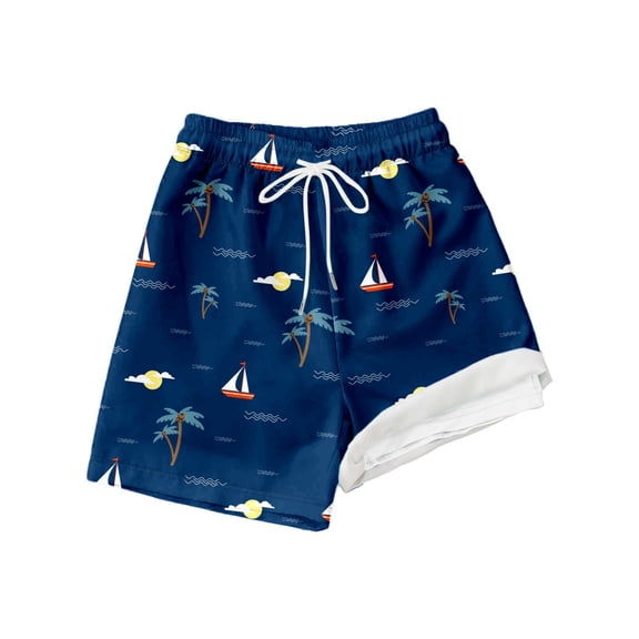 Hiijoy Tween Boys Coconut Tree Print Compression Liner Swim Trunks, Sizes 14-16Y