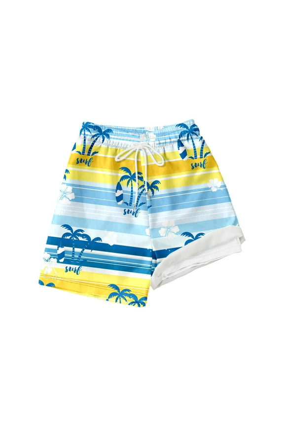 Tween Boys Coconut Tree Print Swim Trunks Compression Liner Board Shorts, Sizes 14-16Y