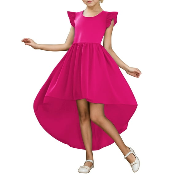 Hiijoy Tween Girls Irregular Party Dress Solid Color Flutter Sleeves Dress, Sizes 5-16