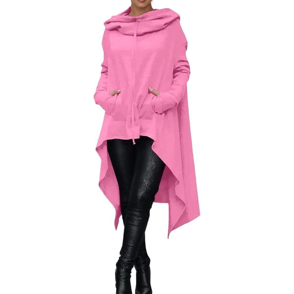 Hiijoy Women'S Asymmetrical Hem Hoodies Long Sleeve Drawstring Pullover Fashion Fall Tops