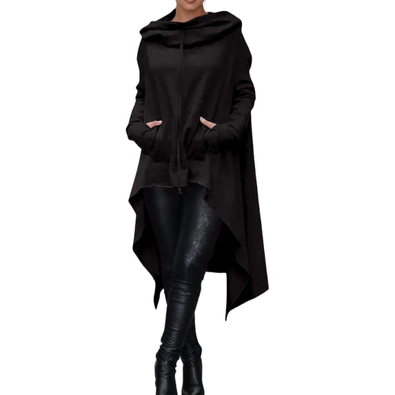 Hiijoy Women'S Asymmetrical Hem Hoodies Long Sleeve Drawstring Pullover Fashion Fall Tops
