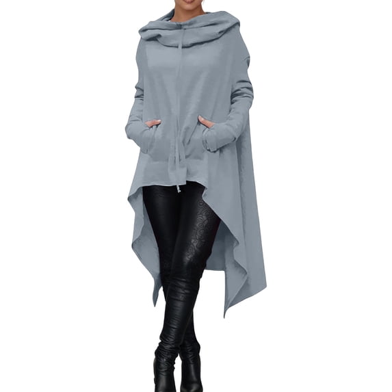Hiijoy Women'S Asymmetrical Hem Hoodies Long Sleeve Drawstring Pullover Fashion Fall Tops