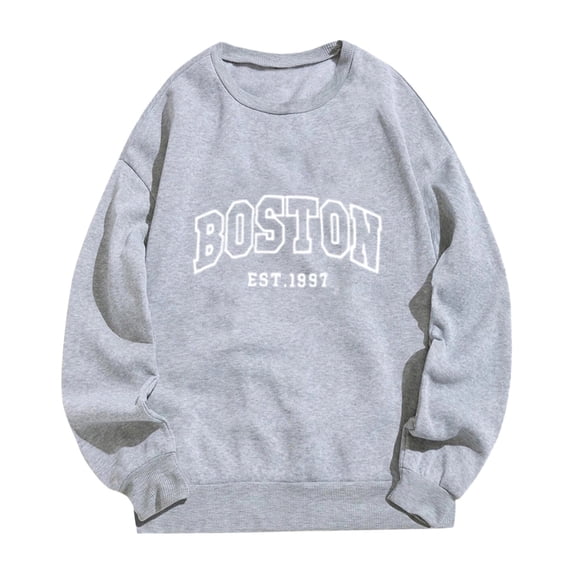 Hiijoy Women'S Fleece Oversized Sweatshirts Boston Print Long Sleeve Pullover Casual Fall Outfits