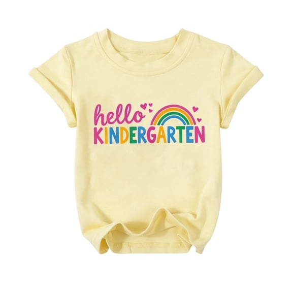 Hiijoy Yellow T Shirt for Girls Kindergarten Back-To-School Short Sleeves Tee Shirt, Sizes 2-13