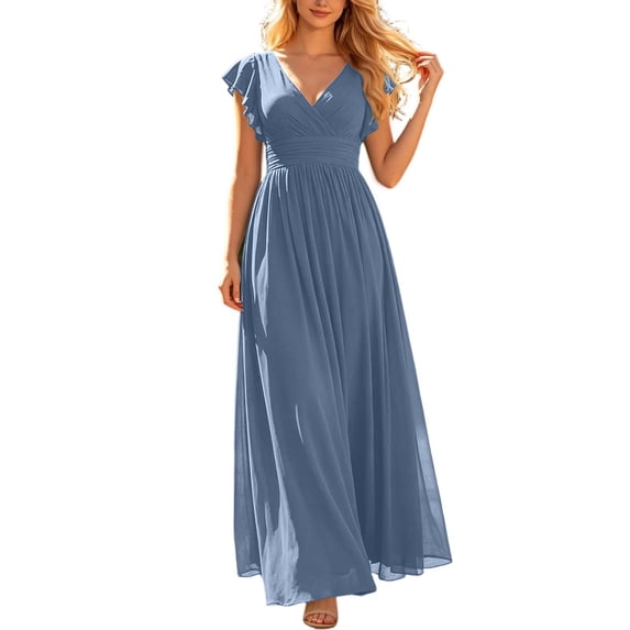 Hiiko Evening Dresses for Women Chiffon Flowy Maxi Dress Elegant Wedding Bridesmaid Dress