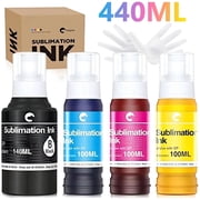 Hiipoo 440ML Sublimation Ink Refilled Bottles Compatible with ET2400 ET2720 ET2760 ET2750 ET4800 ET-2800 ET-2803 ET-2850 Inkjet Printers Heat Press Transfer on Mugs T-Shirts, 1BK/1C/1Y/1M