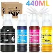 Hiipoo 440ML Sublimation Ink Refilled Bottles Compatible for Ecotank Printers ET2400 ET2720 ET2750 ET2760 ET-2803 ET-4800 Inkjet Printers Heat Press Transfer on Mugs T-Shirts, DIY Gifts, (BK/C/M/Y)