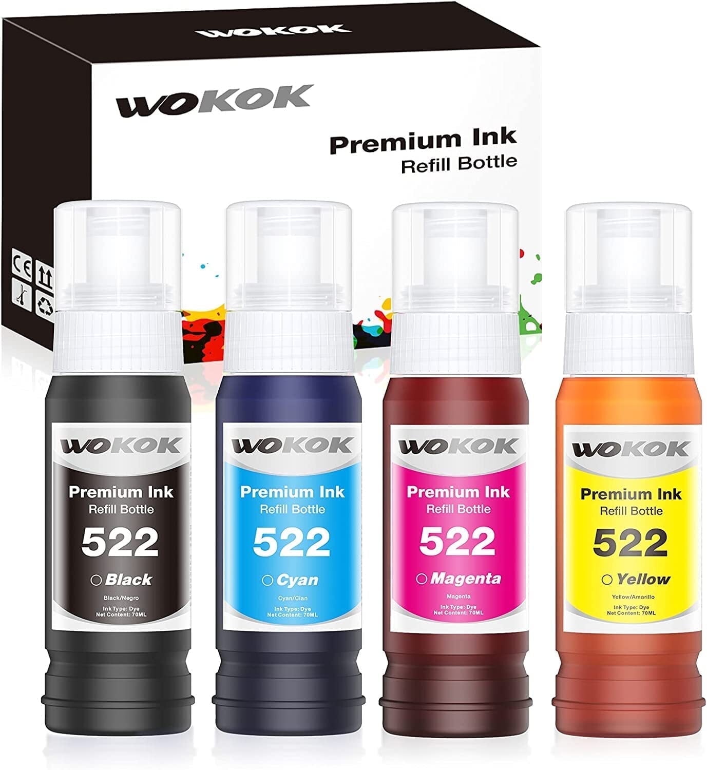 Hiipoo 522 Ink Refill Ink Bottle Compatible for Epson 522 T522 Compatible with Epson Ecotank ET-2720 ET-2750 ET-2760 ET-2800 ET-2803 ET-3750 ET-3760 ET-4750 ET-4760 ET-4800 Printers, (BK/C/M/Y)