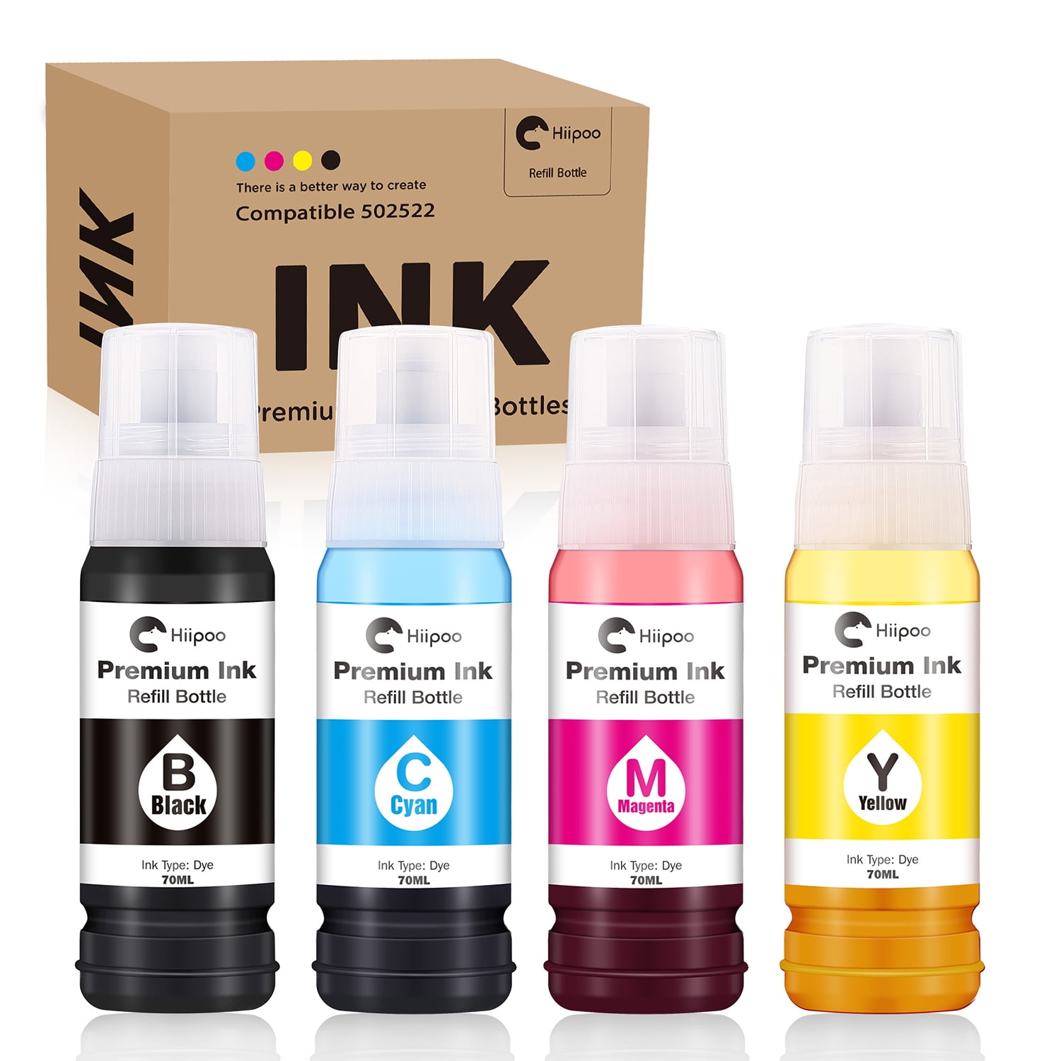 Hiipoo 522 Ink Refill Ink Bottle Replacement for EPSON 522 T522 502