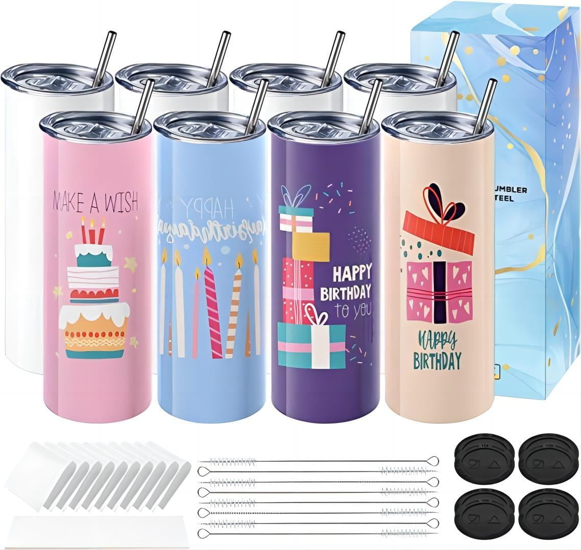 AZORMI 8 Pack 20 oz Sublimation Tumblers Bulk - Skinny Tumblers with Lids  and Straws, Shrink Wraps, Heat Tape, individual box, Sturdy Double Wall