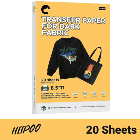 Hiipoo Heat Transfer Paper, 20 Sheets, 8.5x11" , Darck, Iron-on Transfer Paper for T-Shirt, Printable and Washable Transfer Paper for Inkjet Printer, DIY Gifts, on Demand Printing