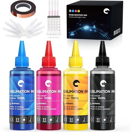 Hiipoo Sublimation Ink Refill for Epson ET2400 ET2720 ET2750 ET2760 ET-2800 ET-2803 ET-2850 ET4800 XP4100 XP4105 Inkjet Printers, with Heat Tape, Heat Press Transfer on Mugs T-Shirts