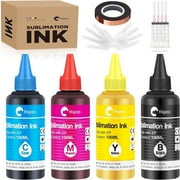 Hiipoo Sublimation Ink Refilled Bottles with Heat Tape Refill for ET2400 XP4105 XP4100 ET2720 ET2760 ET2750 ET4800 ET-2800 ET-2803 ET-2850 Inkjet Printers Heat Press Transfer on Mugs T-Shirts（BCMY）