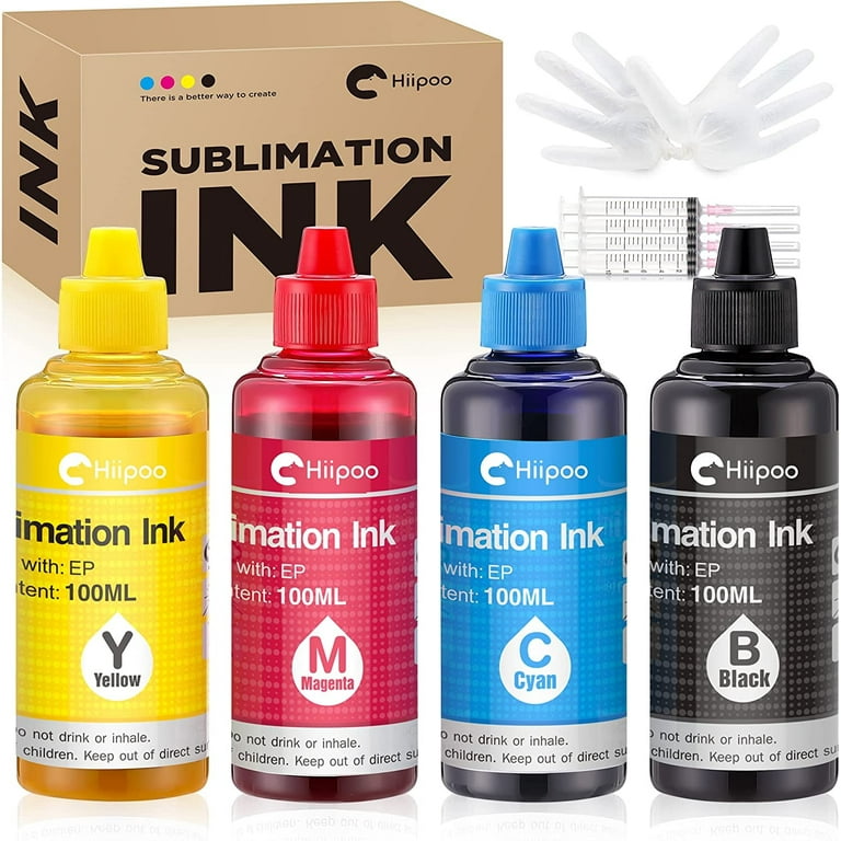Hiipoo Sublimation Ink Refilled Bottles Work with WF7710 ET2720 ET2760  ET2800 ET2803 ET15000 C88 C88+ Inkjet Printer Heat Press Transfer on Mugs