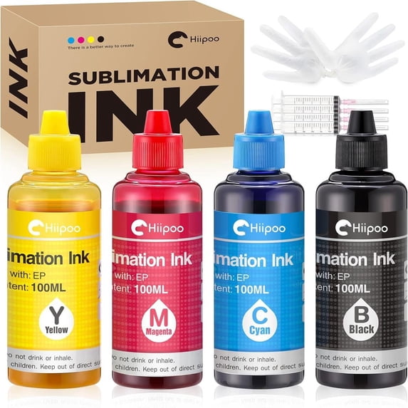 Hiipoo Sublimation Ink Compatible with EcoTank Printers, Refill Ink Work with ET2760, ET2800, WF7710, ET2720, ET15000, C88, ET2803, Heat Transfer on T-Shirts, Mugs, Plates, DIY Gifts, Vibrant & Smudg