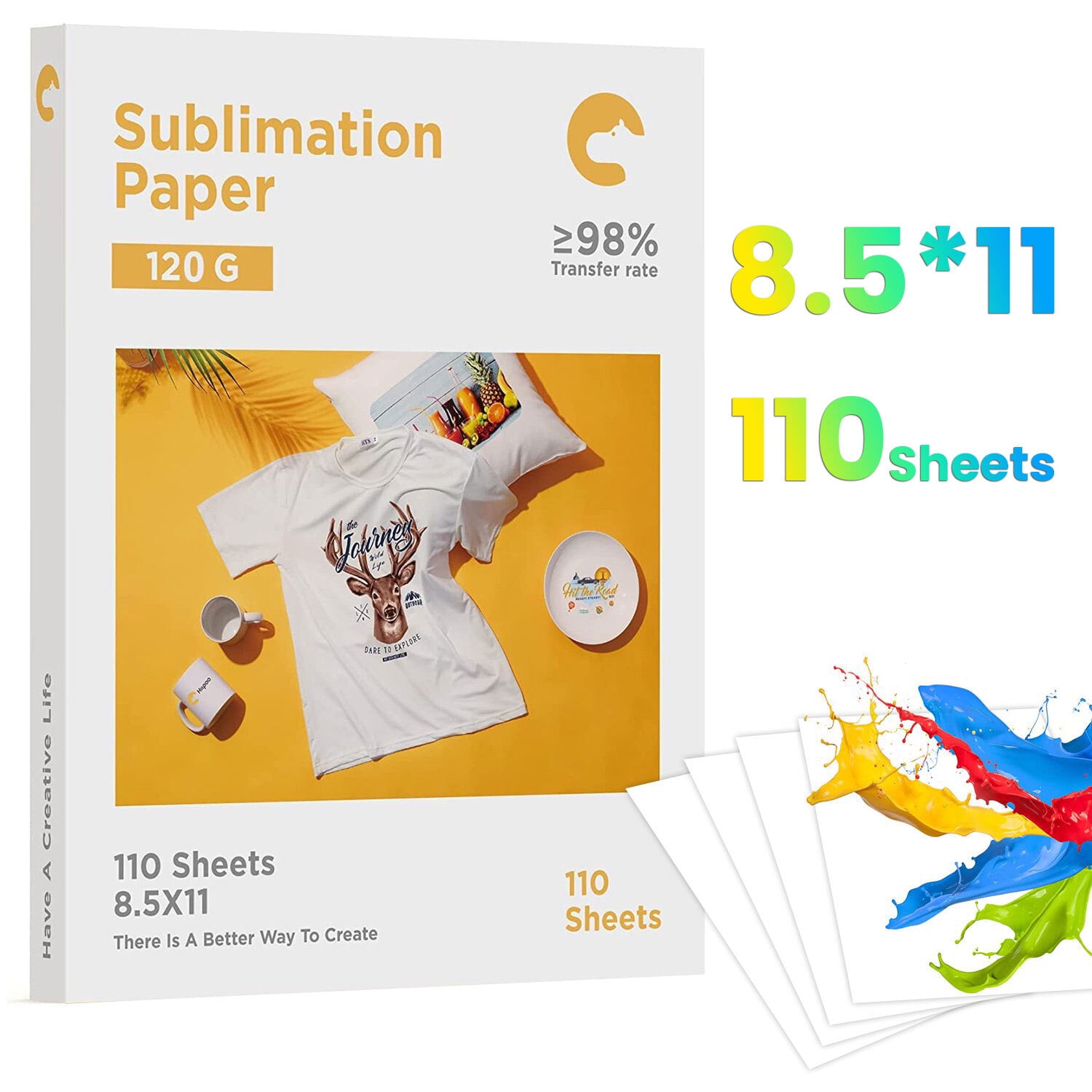 Hiipoo Sublimation Paper 8.5x11 inch 110 Sheets for Any Inkjet Printer which Match Sublimation Ink 120gsm,Over 98% High Transfer Rate,DIY Print Tools