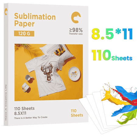 Hiipoo Sublimation Paper 8.5x11 Inch, Work with Sublimation Ink and Sawgrass Inkjet Printers for Mugs T-Shirts Light Fabric and Other Sublimation Blanks (110 Sheets, 120G)