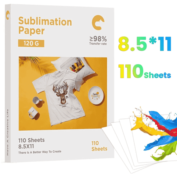 Hiipoo Sublimation Paper 8.5x11 Inch, 120GSM High Weight Transfer Paper for T-Shirts, Mugs, Tumblers & Sublimation Blanks, Compatible with Epson EcoTank/Sawgrass Sublimation Ink Printers (110 Sheets)