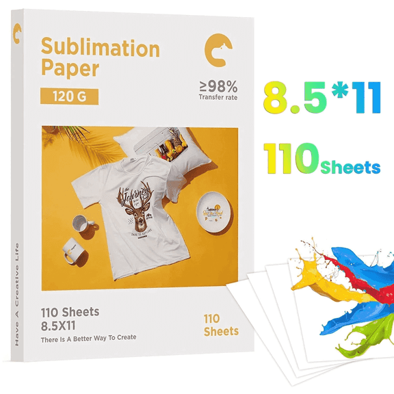 Hiipoo Sublimation Paper 8.5x11 inch, Compatible with Sublimation Ink and Ecotank Sawgrass Inkjet Printers for Mugs T-Shirts and Other Sublimation Blanks, DIY Gift (110 Sheets, 120G) (a-8.5x11)