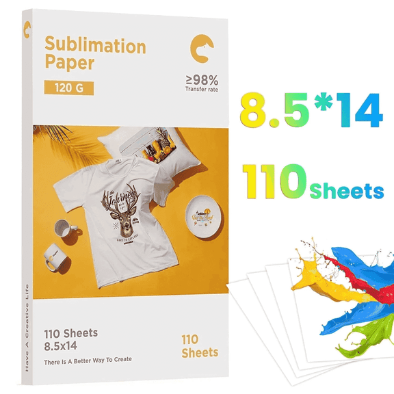 Hiipoo Sublimation Paper 8.5x14 Inch, 120GSM High Weight Transfer Paper for T-Shirts, Mugs, Tumblers & Sublimation Blanks, Compatible with Epson EcoTank/Sawgrass Sublimation Ink Printers (110 Sheets)