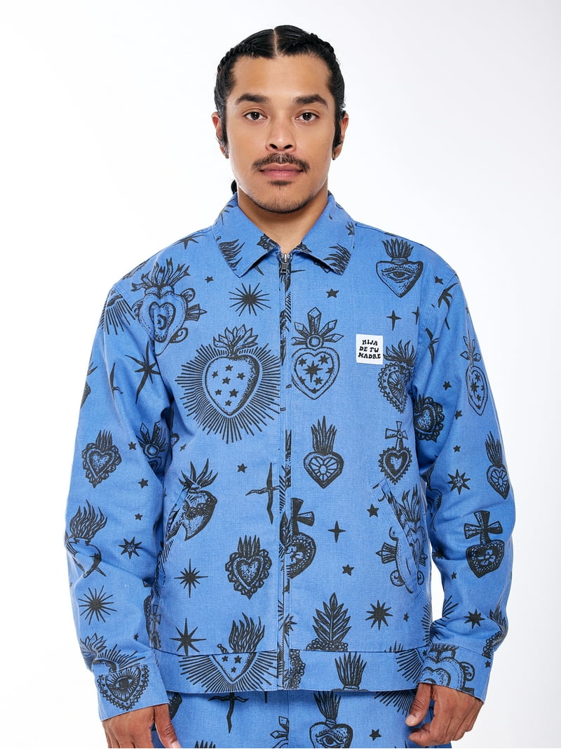 Hija De Tu Madre, Unisex Graphic Zip-Up Jacket, Sacred Heart