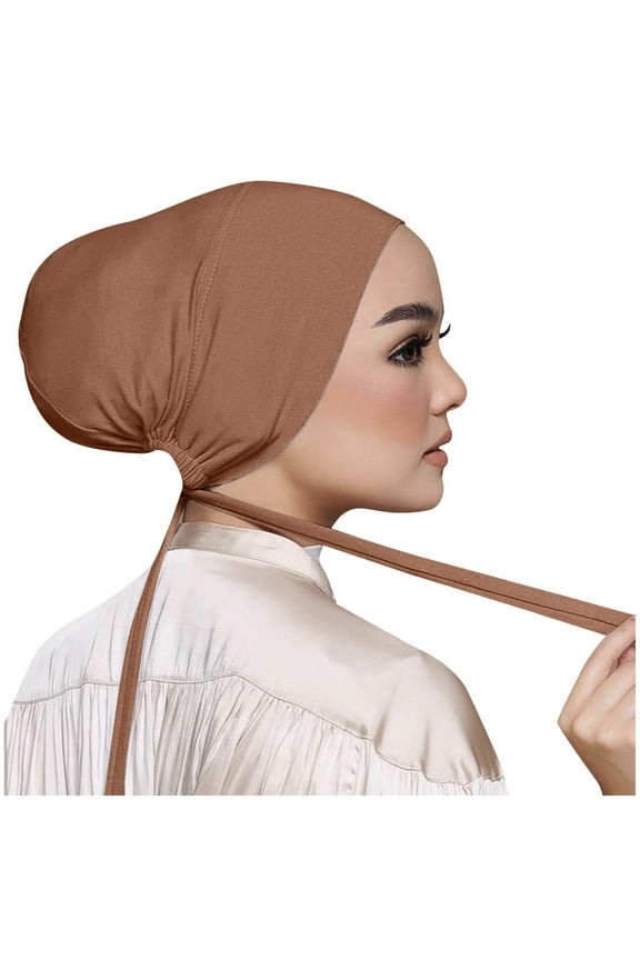 Hijab, Audhol Women Casual Solid Color Multicolor Elastic Bandage Lace Up Bottom Muslim Hijab Hijab Scarf for Women Brown One Size