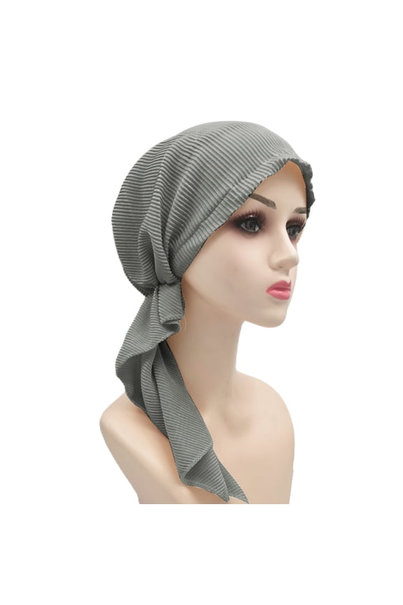 Hijab Scarf for Women qinhaie Pre-Tied Braid Turban Hat for Cancer Patients, Ethnic Bohemian Hair Cover Wrap, Soft Breathable Chemo Headwear Grey One Size