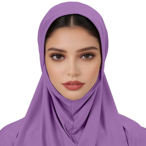 Hijab Scarves for Women, Ready to Wear, Lightweight and Comfortable Headscarf, Instant Turban, Jersey , #02 Purple Free Size
